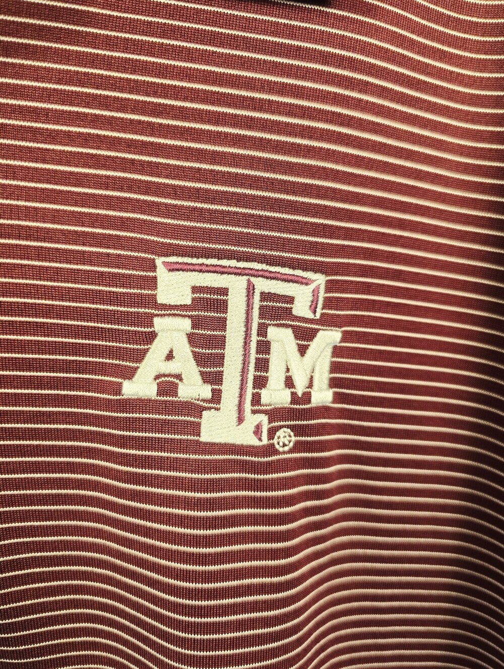 Antigua Texas A&M Maroon Striped S Sleeve 1/4 Button Poly Polo Shirt. Mens XXL - Picture 3 of 9